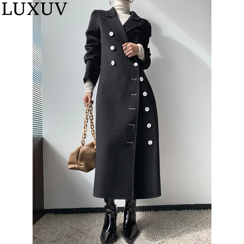 

LUXUV Women's Tweed Winter Fahion Chic Jacket Wool Blends Mixtures Trench Coats Overcoat TopCoat Quality Office Outerwear Poncho