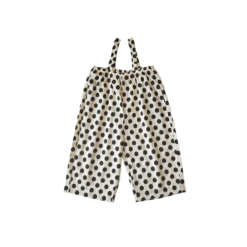 Girls' Rompers Pants Summer Autumn 2021 New Cute Wave Point Children's Loose Casual Cotton Suspenders High Waist Ankle-length