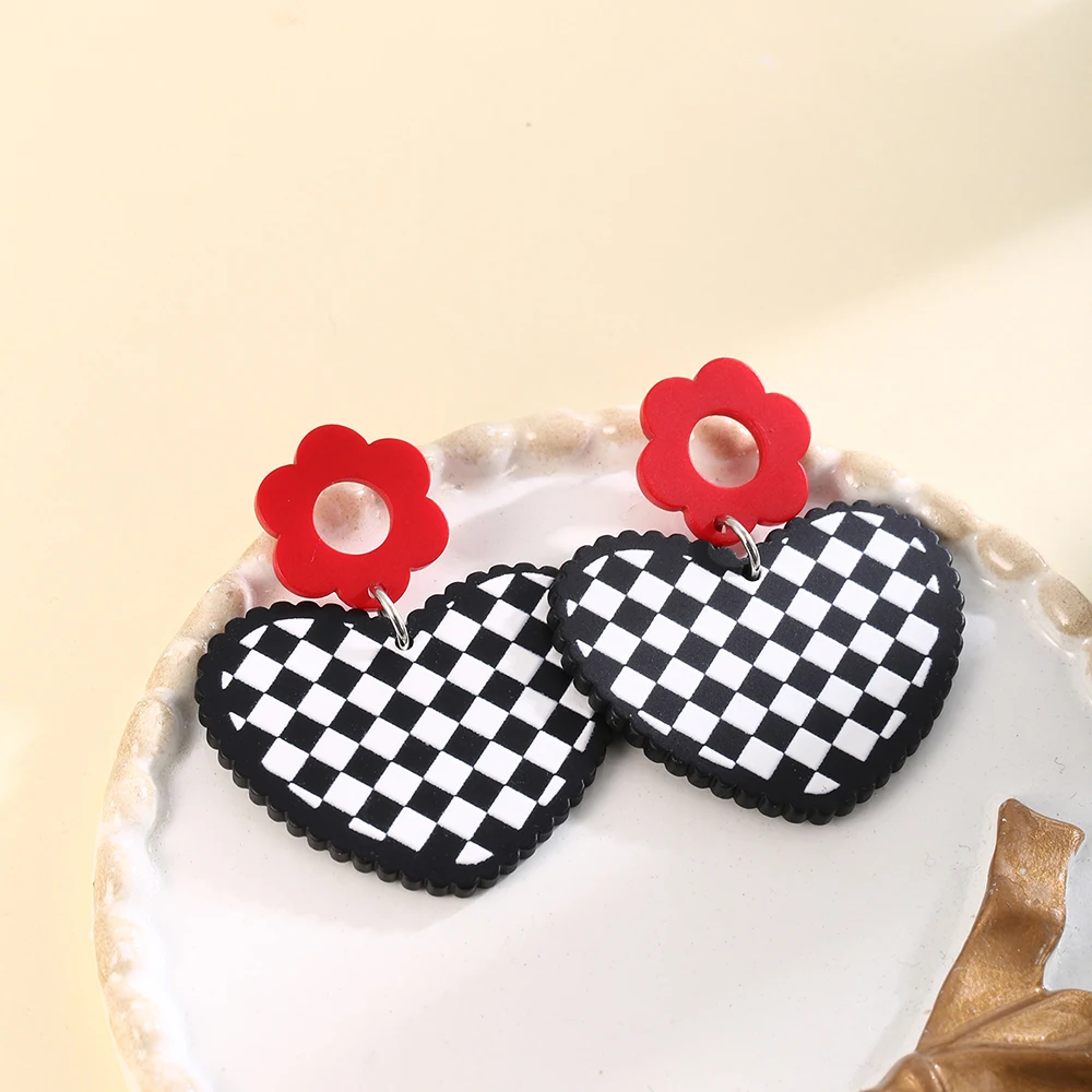 Fashion Women Red Flower Earrings Black White Grid Heart Earrings Acrylic Round Stud Earrings Long Pendant Dangle Earrings
Fashion Women Red Flower Earrings Black White Grid Heart Earrings Acrylic Round Stud Earrings Long Pendant Dangle Earrings