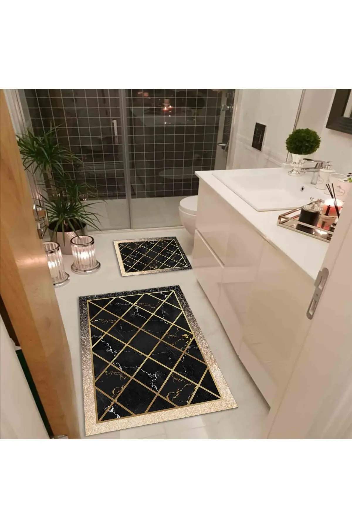 Digital Printed, nonskid Bath Mat Set 2'li 60x100 cm - 50x60 cm Polyester Figured Slip-Resistant Outsole Black
Digital Printed, nonskid Bath Mat Set 2'li 60x100 cm - 50x60 cm Polyester Figured Slip-Resistant Outsole Black