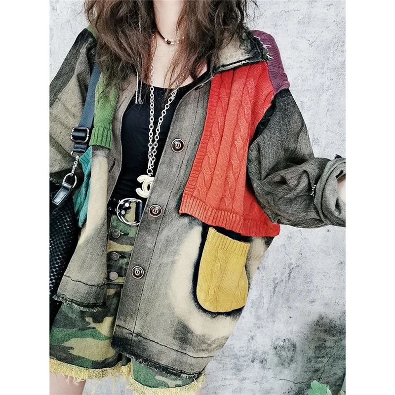 Korean Style Knitted Spliced Denim Jacket Women Loose 2020 Spring Autumn Short Vintage Fashion Jean Denim Jacket Female Coats
Korean Style Knitted Spliced Denim Jacket Women Loose 2020 Spring Autumn Short Vintage Fashion Jean Denim Jacket Female Coats