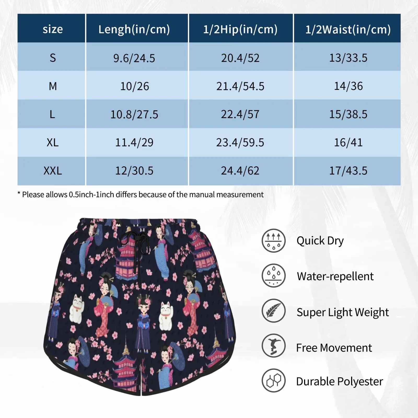Apanese Dolls Navy Swim Shorts Women Beach Shorts Japanese Cherry Blossom Pagoda Japanese Cat Geisha Geisha Dolls Kokeshi