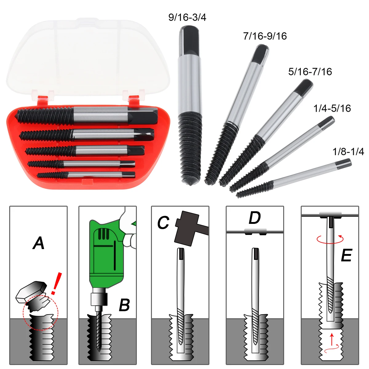 5pcs/lot High Carbon Steel Damaged Screw Extractor Easy Out Set Drill Bits Broken Bolt Stud Remover Tools with Plastic Box
5pcs/lot High Carbon Steel Damaged Screw Extractor Easy Out Set Drill Bits Broken Bolt Stud Remover Tools with Plastic Box