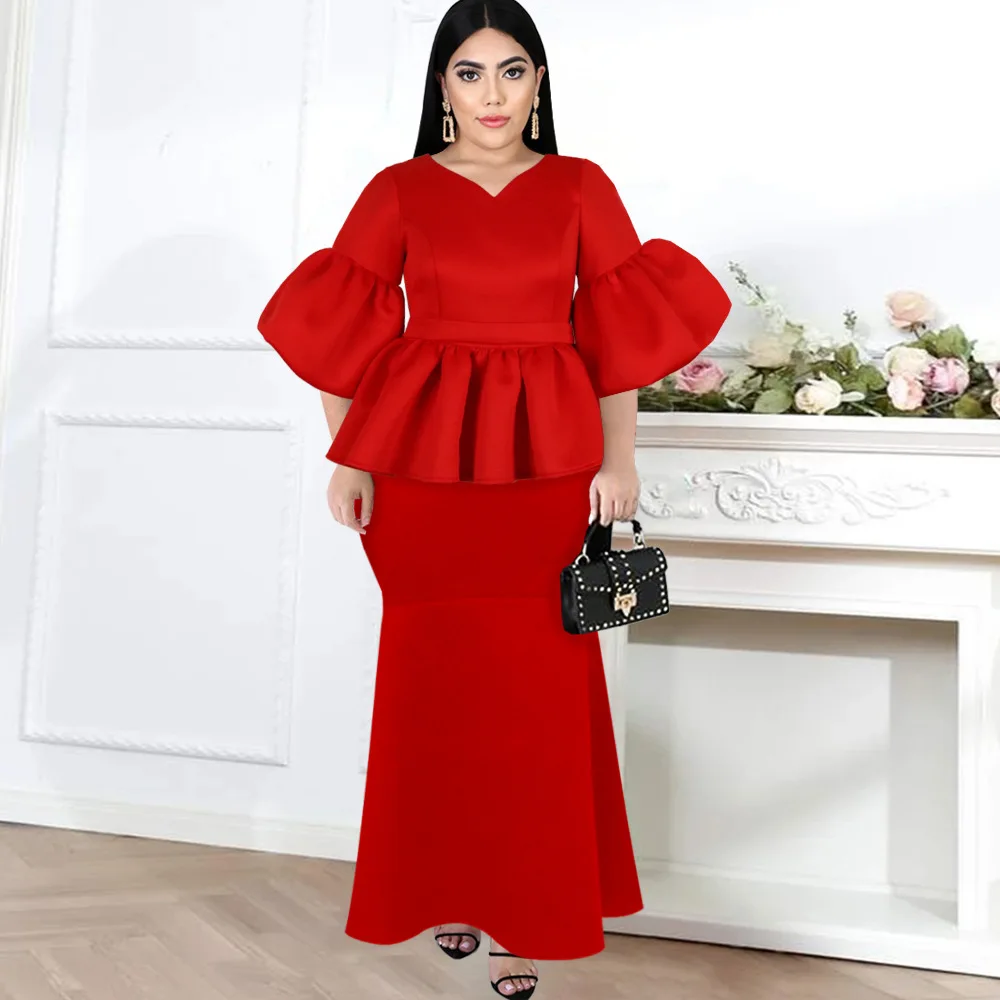 Women Two Pieces Sets Peplum Tops Blouses Long Lantern Sleeves High Waist Mermaid Skirts Suit Party Fashion Female Evening Set
Women Two Pieces Sets Peplum Tops Blouses Long Lantern Sleeves High Waist Mermaid Skirts Suit Party Fashion Female Evening Set