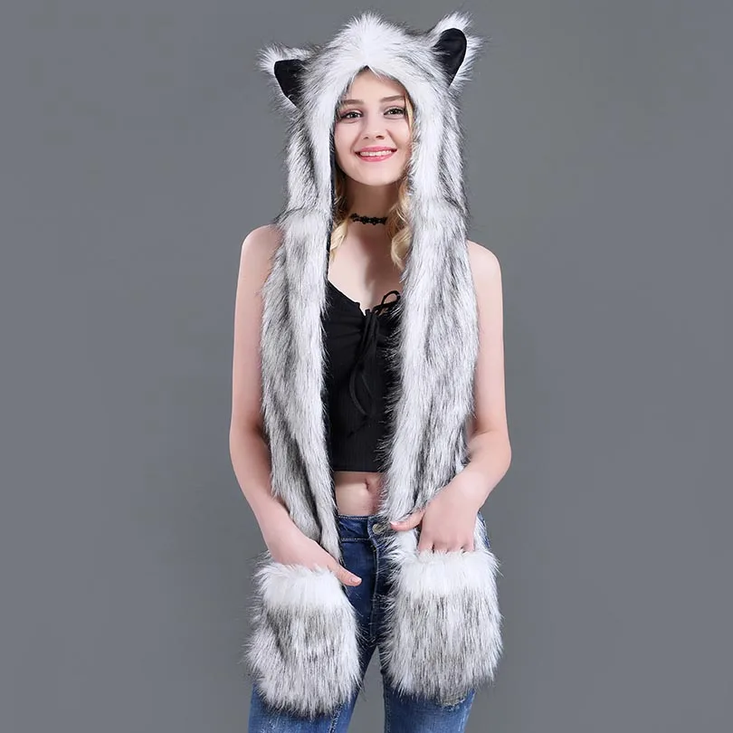 Men/Women Faux Fur Hood Animal Hat Ear Flaps Gloves 3in1 Animal Fur Hat Wolf Plush Warm Imitation Fur Hats Cap with Scarf Gloves
Men/Women Faux Fur Hood Animal Hat Ear Flaps Gloves 3in1 Animal Fur Hat Wolf Plush Warm Imitation Fur Hats Cap with Scarf Gloves