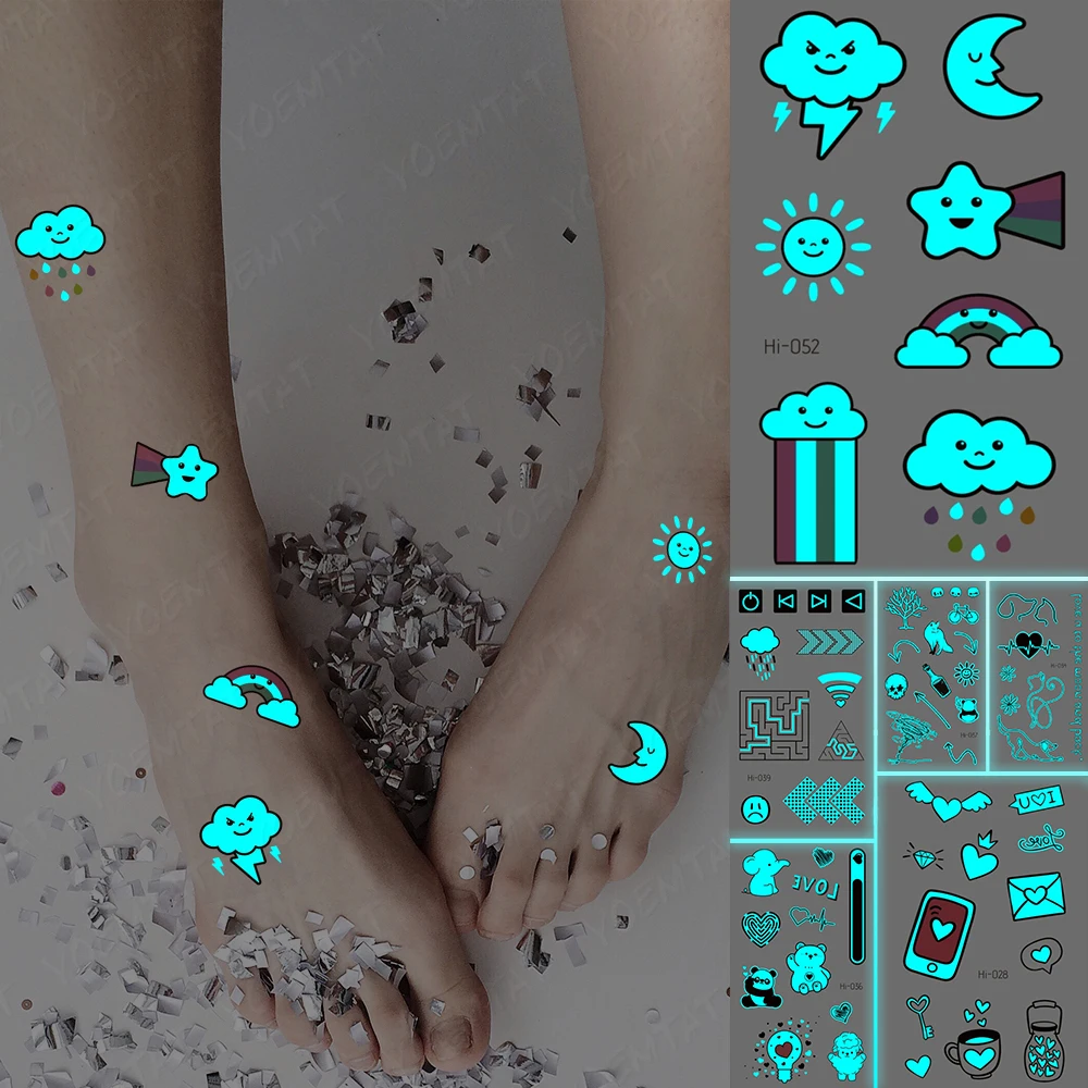Blue Glow Tatto Sun Moon Flower Cartoon Waterproof Temporary Tattoo Sticker Kids Finger Face Fake Tatto Body Art Men Women
Blue Glow Tatto Sun Moon Flower Cartoon Waterproof Temporary Tattoo Sticker Kids Finger Face Fake Tatto Body Art Men Women