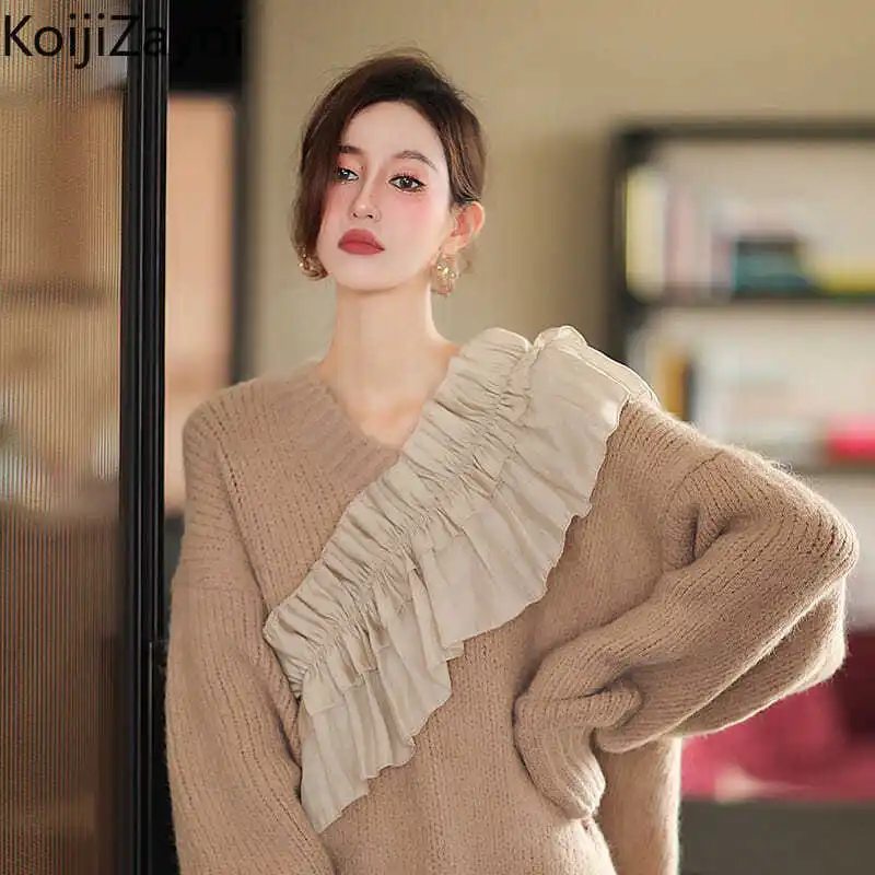 Koijizayoi Patchwork Woman Loose Pullovers Long Sleeves V Neck Fashion Lady Chic Korean Jumpers Thick Warm Sweaters Fall Winter
Koijizayoi Patchwork Woman Loose Pullovers Long Sleeves V Neck Fashion Lady Chic Korean Jumpers Thick Warm Sweaters Fall Winter