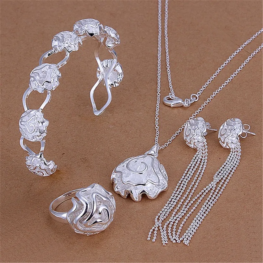 925 sterling Silver classic rose flower pendant bangles rings Bracelets necklace earrings stud Jewelry set for women Party gifts
925 sterling Silver classic rose flower pendant bangles rings Bracelets necklace earrings stud Jewelry set for women Party gifts