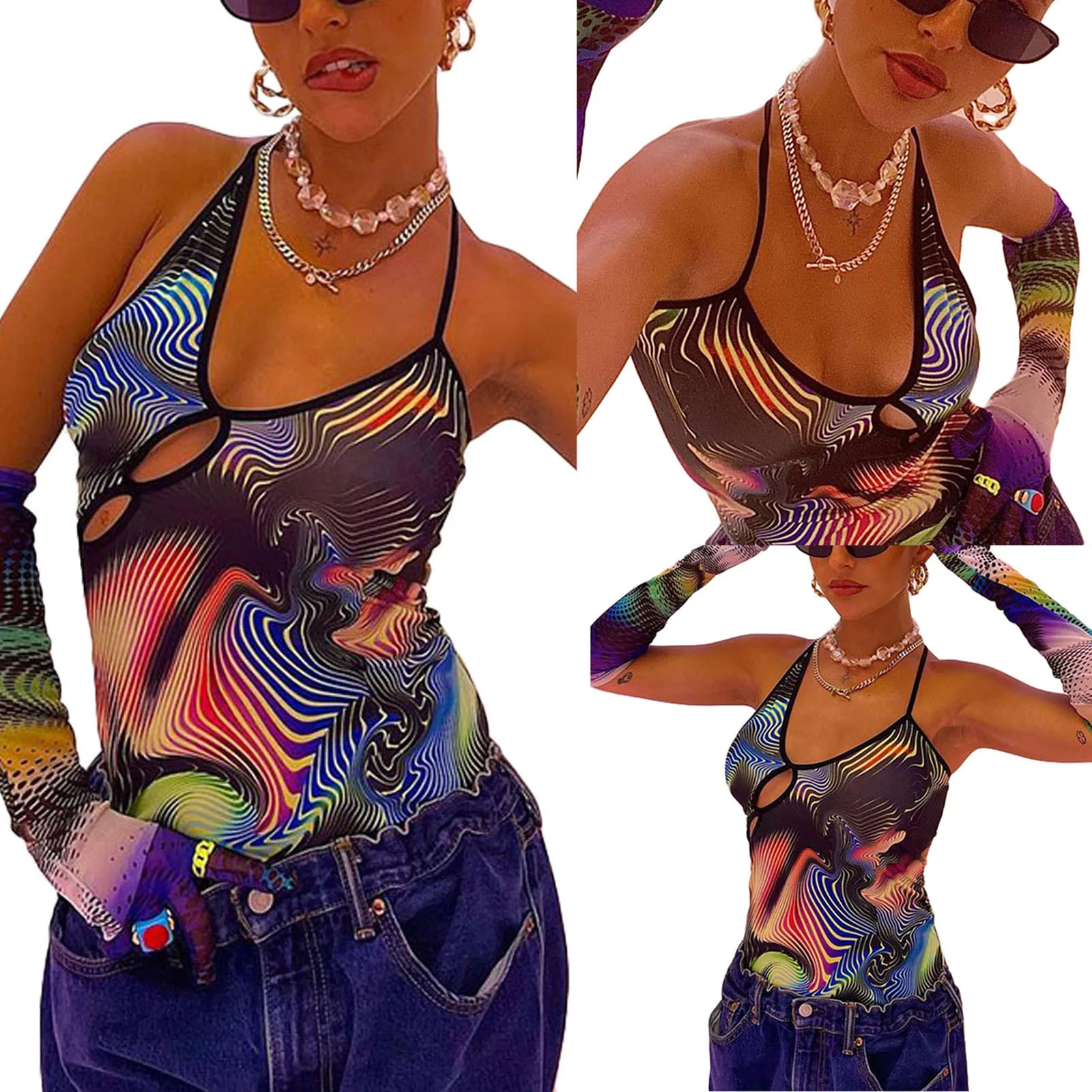 Women’s Sexy Halter Tie-up Bodysuit Fashion Printing V-neck Hollow Tight Jumpsuit with Sleeves
Women’s Sexy Halter Tie-up Bodysuit Fashion Printing V-neck Hollow Tight Jumpsuit with Sleeves