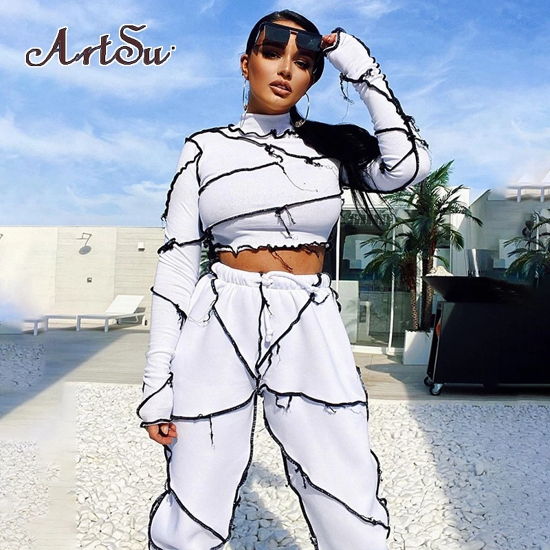Artsu Line Stitching Two Piece Set Tracksuit Women Long Sleeve Mock Neck T-Shirt Top Drawstring Loose Ankle-tied Pants Sporty
Artsu Line Stitching Two Piece Set Tracksuit Women Long Sleeve Mock Neck T-Shirt Top Drawstring Loose Ankle-tied Pants Sporty