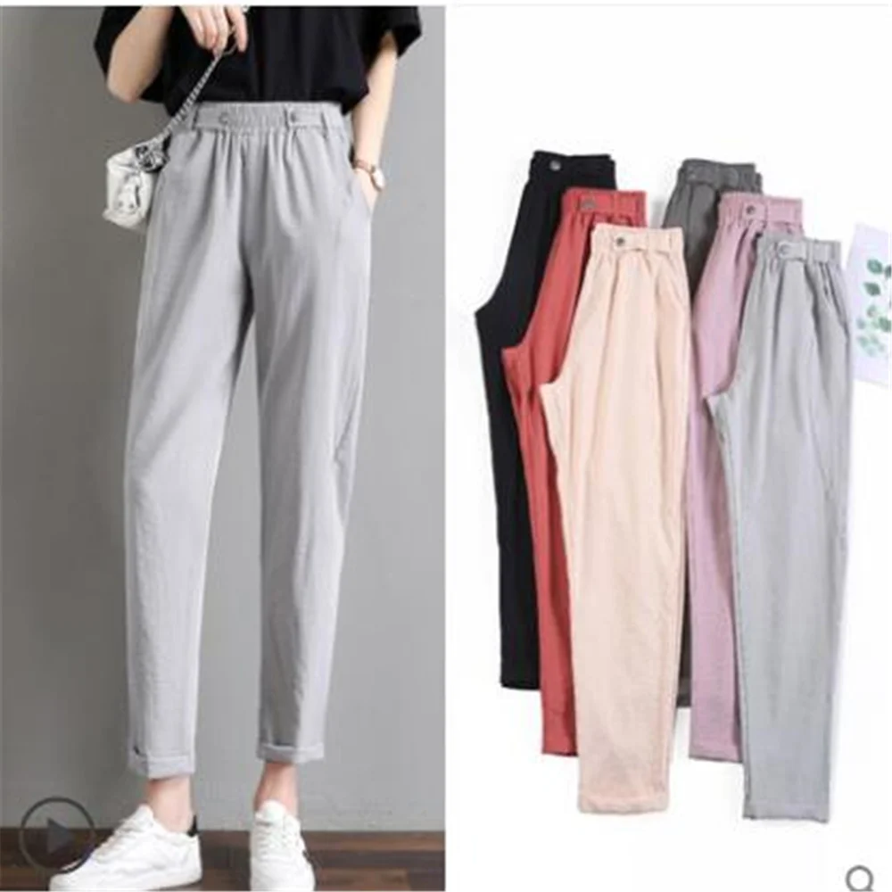 Ice Silk Pants Casual Style Cotton Linen Pants Women 2021 Summer New Elastic Waist Solid Loose Women's Harem Pants Trousers
Ice Silk Pants Casual Style Cotton Linen Pants Women 2021 Summer New Elastic Waist Solid Loose Women's Harem Pants Trousers