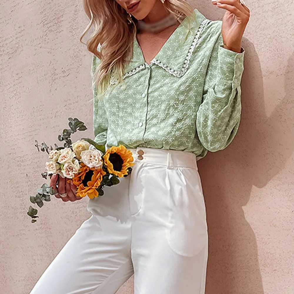 Women Floral Print Lace Trim Lapel Elegant Lady Button Skinny Long Sleeves Blouse Sweet V-Neck Femal Top Cardigan Shirt Blouse
Women Floral Print Lace Trim Lapel Elegant Lady Button Skinny Long Sleeves Blouse Sweet V-Neck Femal Top Cardigan Shirt Blouse