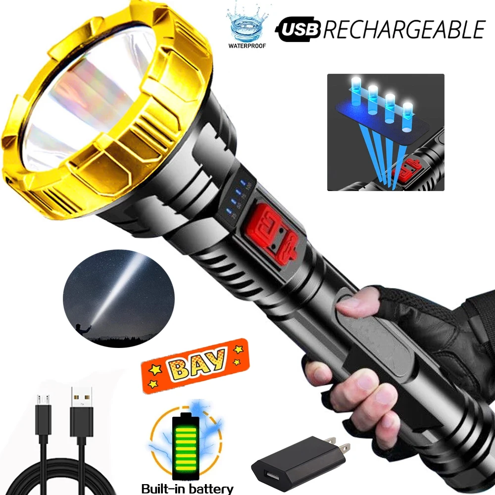 Most Bright LED Flashlight Tactical Flashlight Long Range Torch Waterproof Camping LED Light USB Rechargeable Outdoor Flashlight
Most Bright LED Flashlight Tactical Flashlight Long Range Torch Waterproof Camping LED Light USB Rechargeable Outdoor Flashlight
