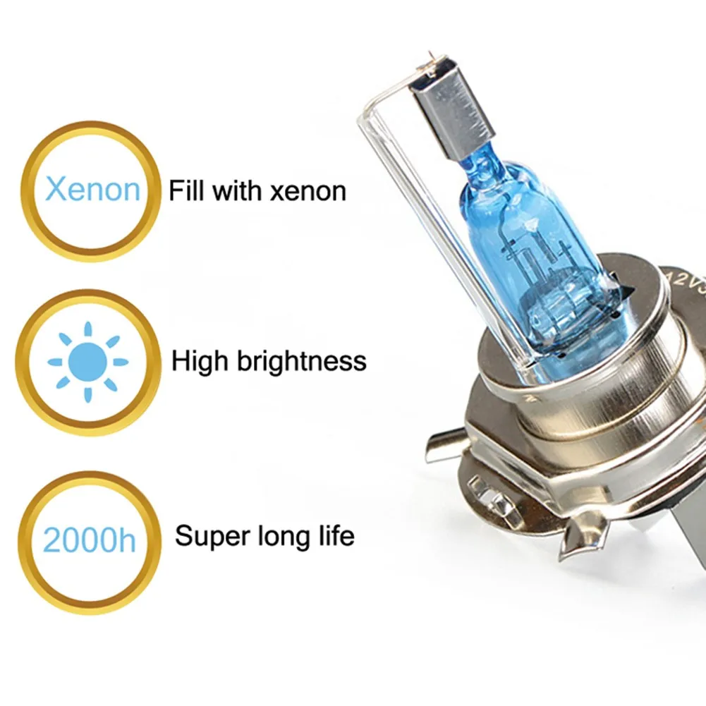 

2pcs H4 HID 12V Auto Headlight Bulb Super Bright 55W Dual Low-Beam Bulbs Xenon White High Brightness Light Bulbs Car Accessories