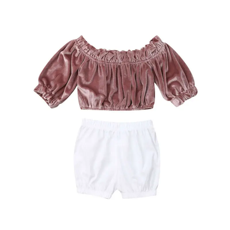 Boutique Girl Clothes 2pcs Newborn Toddler Kids Baby Girl Gold velvet Clothes Off Shoulder Tops+Shorts Outfits Set
Boutique Girl Clothes 2pcs Newborn Toddler Kids Baby Girl Gold velvet Clothes Off Shoulder Tops+Shorts Outfits Set