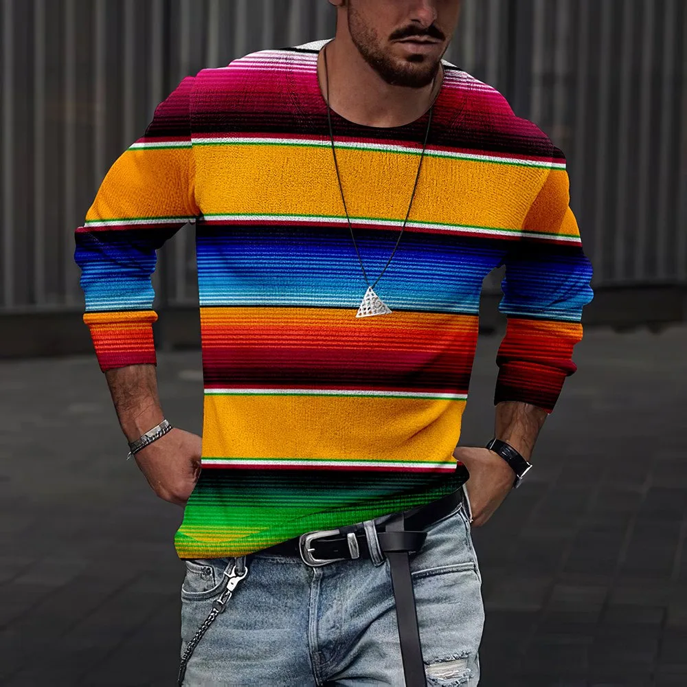 Colorful Horizontal Stripes Printed 3d Round Neck Long-sleeved T-shirt Men's Harajuku Pattern Fashion Casual Creative Hip-hop To
Colorful Horizontal Stripes Printed 3d Round Neck Long-sleeved T-shirt Men's Harajuku Pattern Fashion Casual Creative Hip-hop To