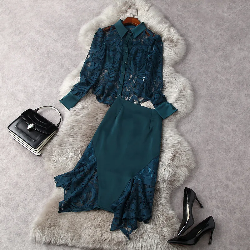 Women sexy skirt and tops two piece set spring summer 2021 designer hollow out lace shirts asymmetric skirts suits blue green
Women sexy skirt and tops two piece set spring summer 2021 designer hollow out lace shirts asymmetric skirts suits blue green