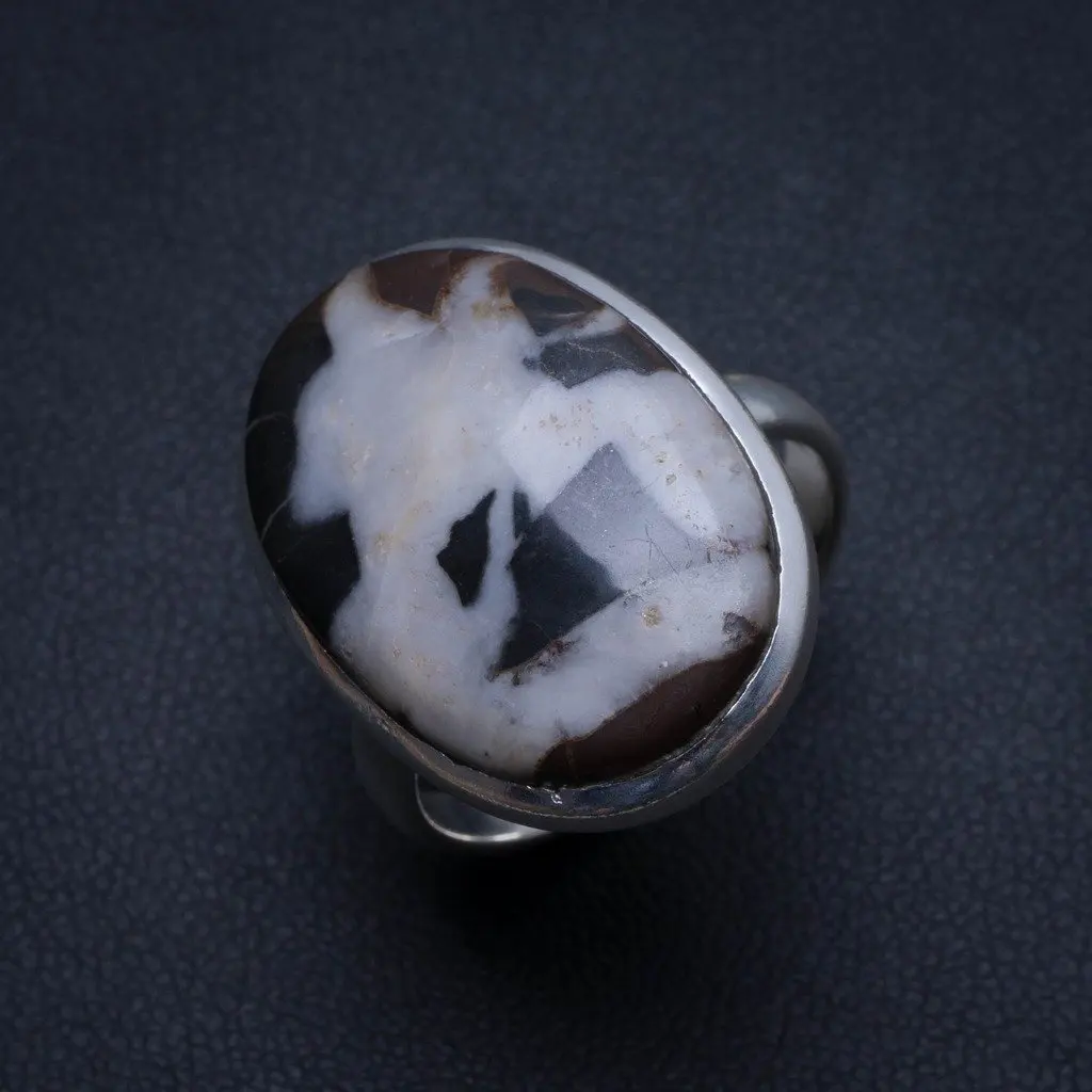 Натуральный пинолит яшма ручной работы Винтаж 925 пробы Серебряное кольцо размер