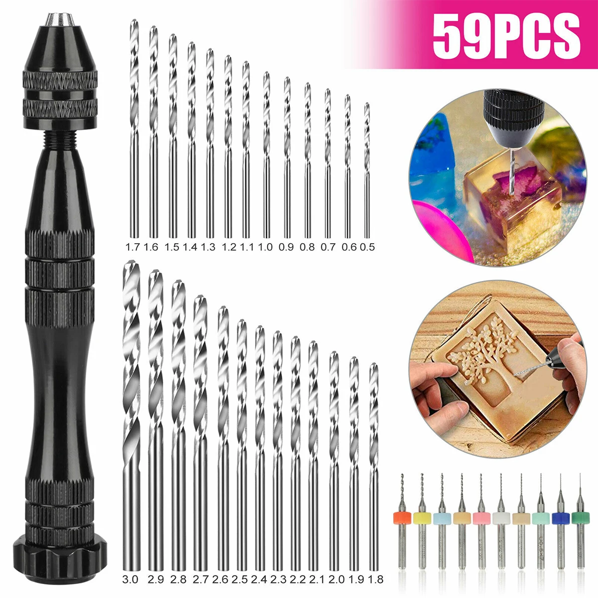 59Pcs Alloy Steel Hand Drill Bit Set Precision Pin Vise Mini Micro Hand Twist Drill Bits Set Rotary Tools Kit DIY Craft Carving
59Pcs Alloy Steel Hand Drill Bit Set Precision Pin Vise Mini Micro Hand Twist Drill Bits Set Rotary Tools Kit DIY Craft Carving