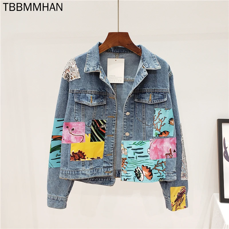 Spring Autumn European and American Hip Hop Sequin Cowboy Coat Girls Handsome Coat Women Long Sleeve Loose Fashion Demin Jacket
Spring Autumn European and American Hip Hop Sequin Cowboy Coat Girls Handsome Coat Women Long Sleeve Loose Fashion Demin Jacket