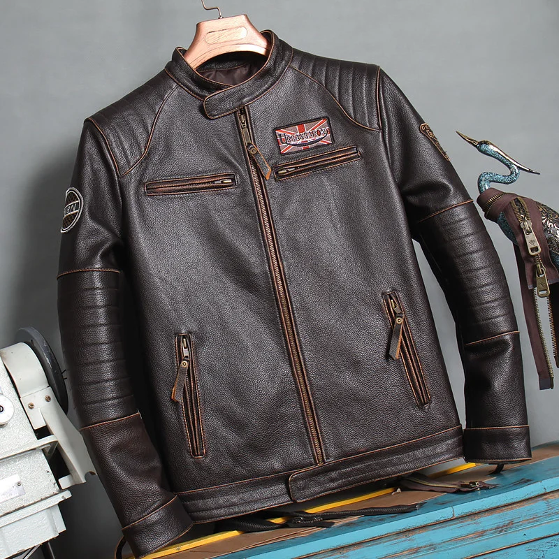 2021 Vintage Brown Motorcycle Style Genuine Leather Jacket Men Stand Collar Plus Size 4XL Real Natural Cowhide Autumn Coat
2021 Vintage Brown Motorcycle Style Genuine Leather Jacket Men Stand Collar Plus Size 4XL Real Natural Cowhide Autumn Coat