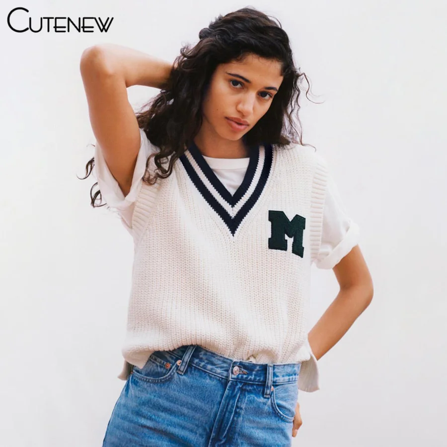 Cutenew Knitted Letter Embroidery V-Neck Loose Tank Top Women Autumn Fashion Casual Sleeveless Sweater Wild Slim Lady Streetwear
Cutenew Knitted Letter Embroidery V-Neck Loose Tank Top Women Autumn Fashion Casual Sleeveless Sweater Wild Slim Lady Streetwear