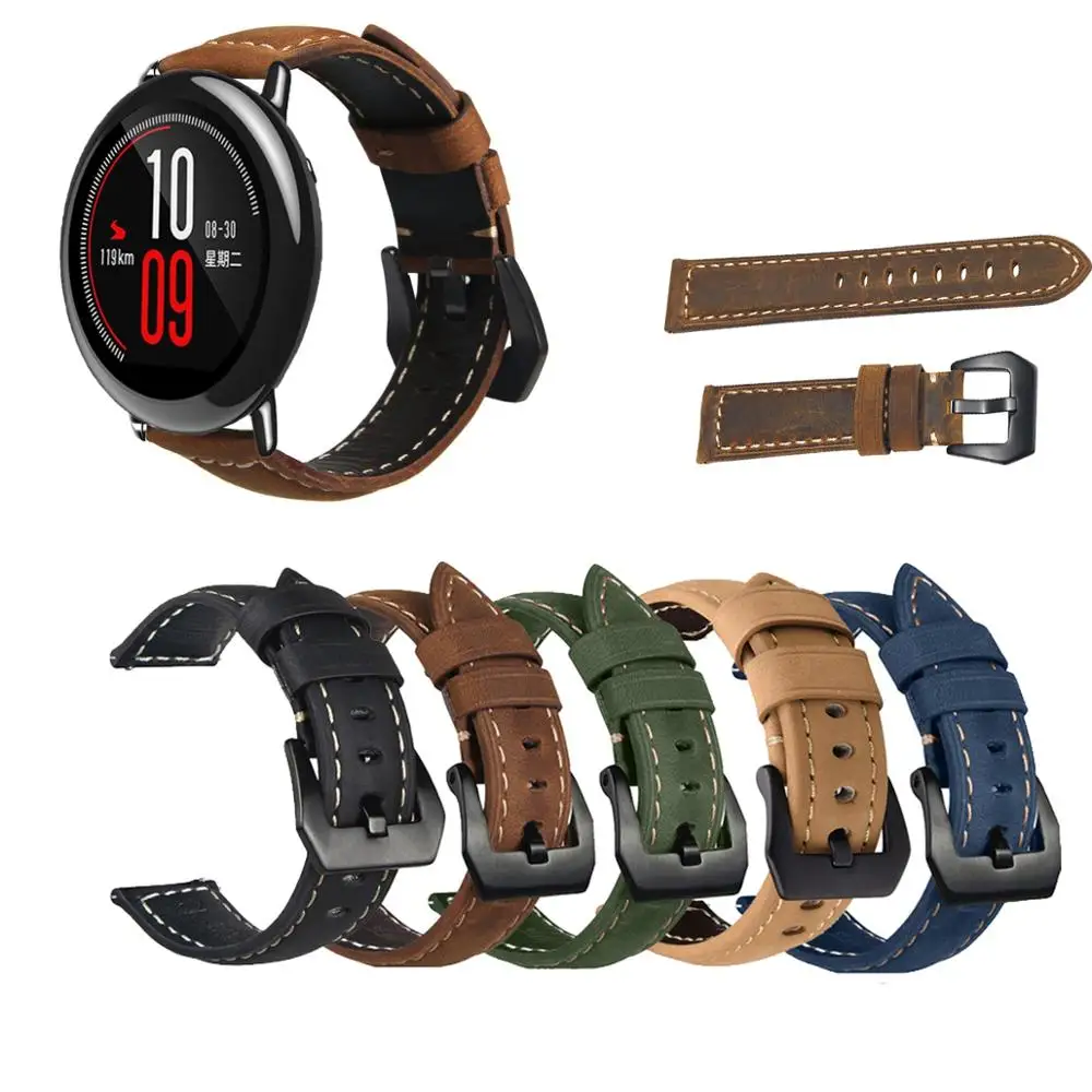 Ремешок из натуральной кожи для часов Huami Amazfit Pace браслет PACE / Stratos 2 2S 3/ GTR 22