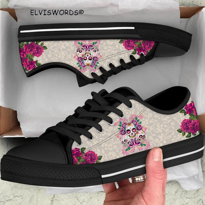 ELVISWORDS Floral Skull Printed Comfortable Ladies Low Top Style Vulcanized Shoes Women's Lightweight Walking Shoes Flats Shoes
ELVISWORDS Floral Skull Printed Comfortable Ladies Low Top Style Vulcanized Shoes Women's Lightweight Walking Shoes Flats Shoes
