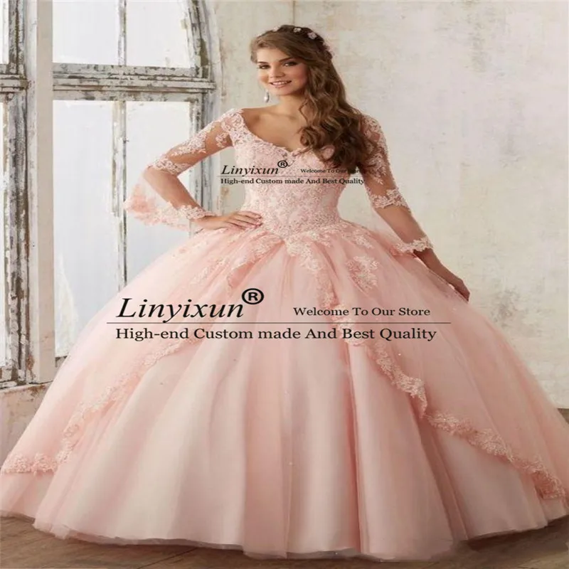 Pink Quinceanera Dresses Ball Gown Long Sleeve Prom Dresses Tulle Applique lace Sexy sweet 16 dress Custom vestido de 15 anos
Pink Quinceanera Dresses Ball Gown Long Sleeve Prom Dresses Tulle Applique lace Sexy sweet 16 dress Custom vestido de 15 anos