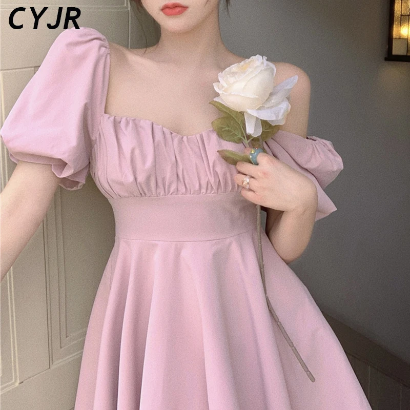 Sweet Vintage Summer Dresses 2021 Women Casual Korean Style Solid Elegant Mini Dress Female Party Puff Sleeve Sexy Square Collar 
Sweet Vintage Summer Dresses 2021 Women Casual Korean Style Solid Elegant Mini Dress Female Party Puff Sleeve Sexy Square Collar