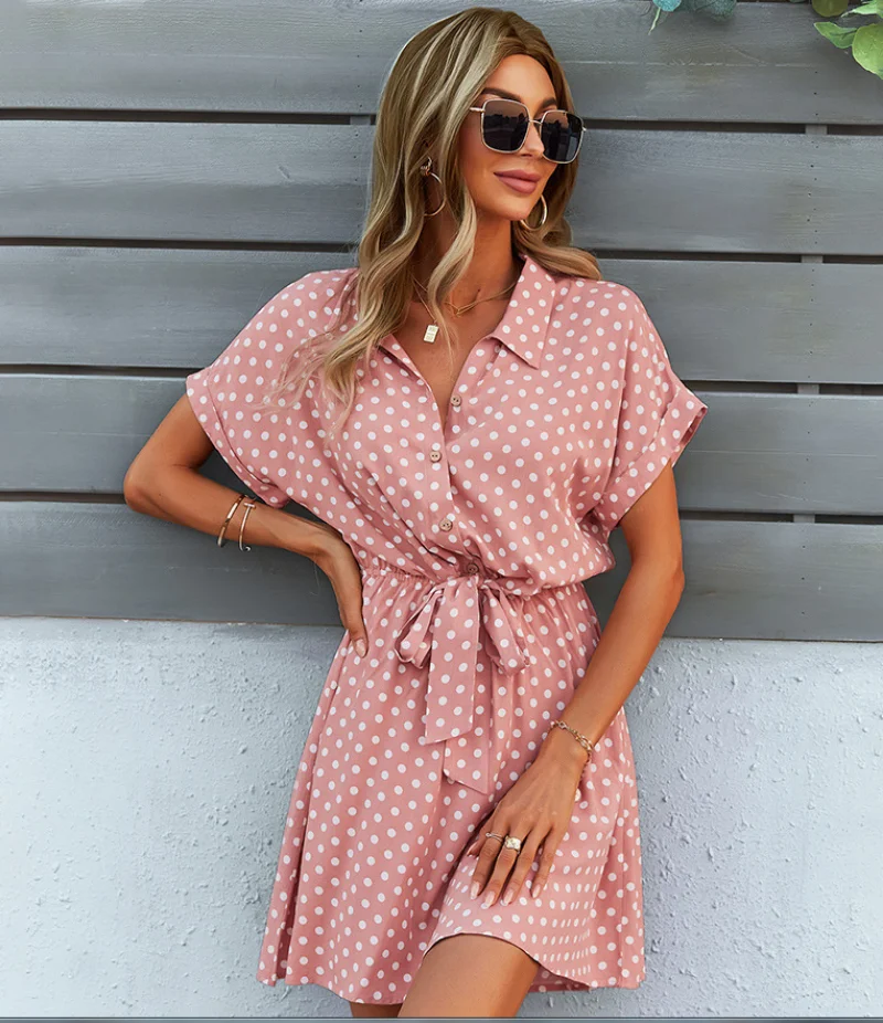 2021 European and American Summer New Holiday Dress Lapel Tie Short Sleeve Polka Dot Skirt Birthday Dress for Women
2021 European and American Summer New Holiday Dress Lapel Tie Short Sleeve Polka Dot Skirt Birthday Dress for Women