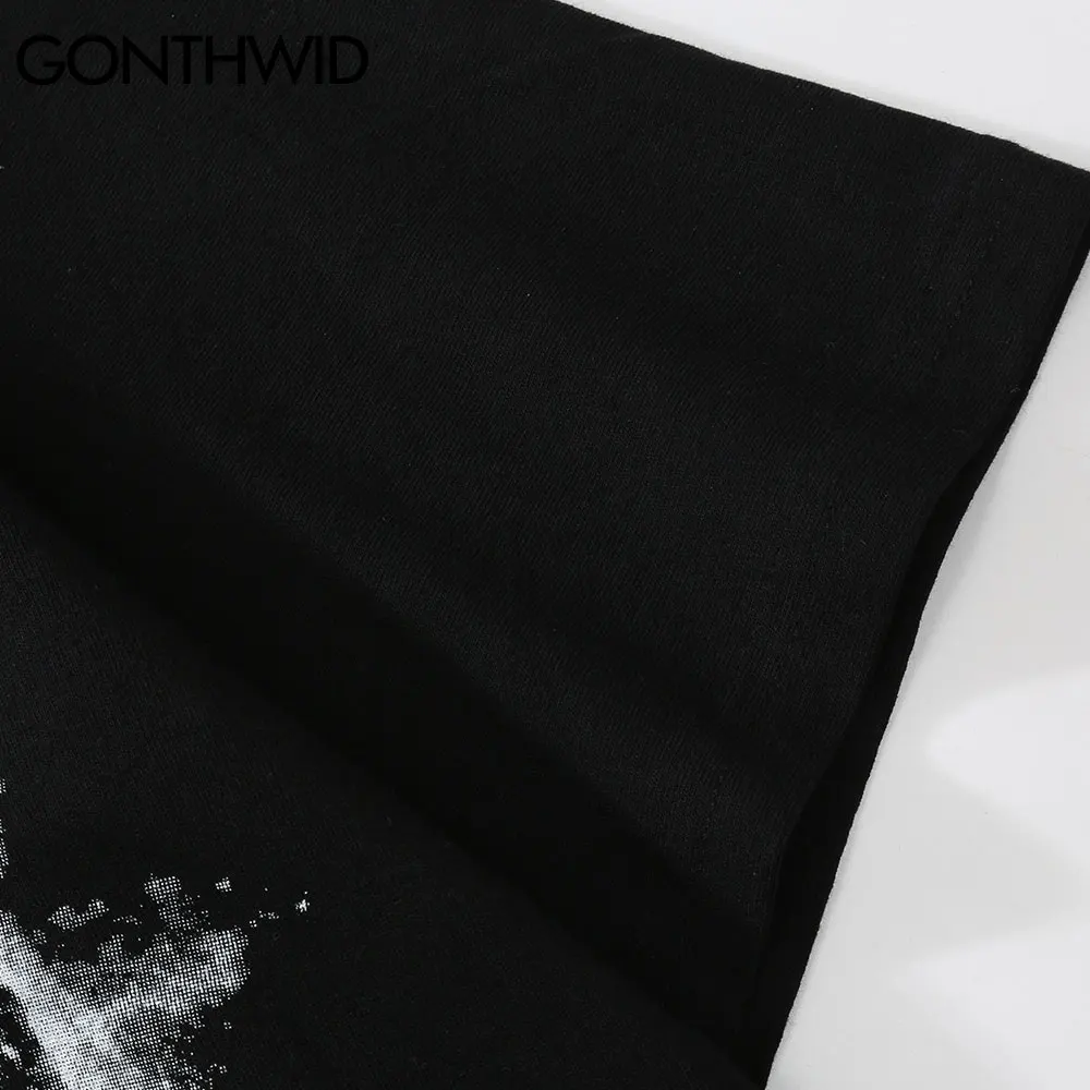 GONTHWID Tees Shirts Streetwear Gothic Hip Hop Rapper Poster Print Short Sleeve T-Shirts Cotton Men Harajuku Loose Casual Tops