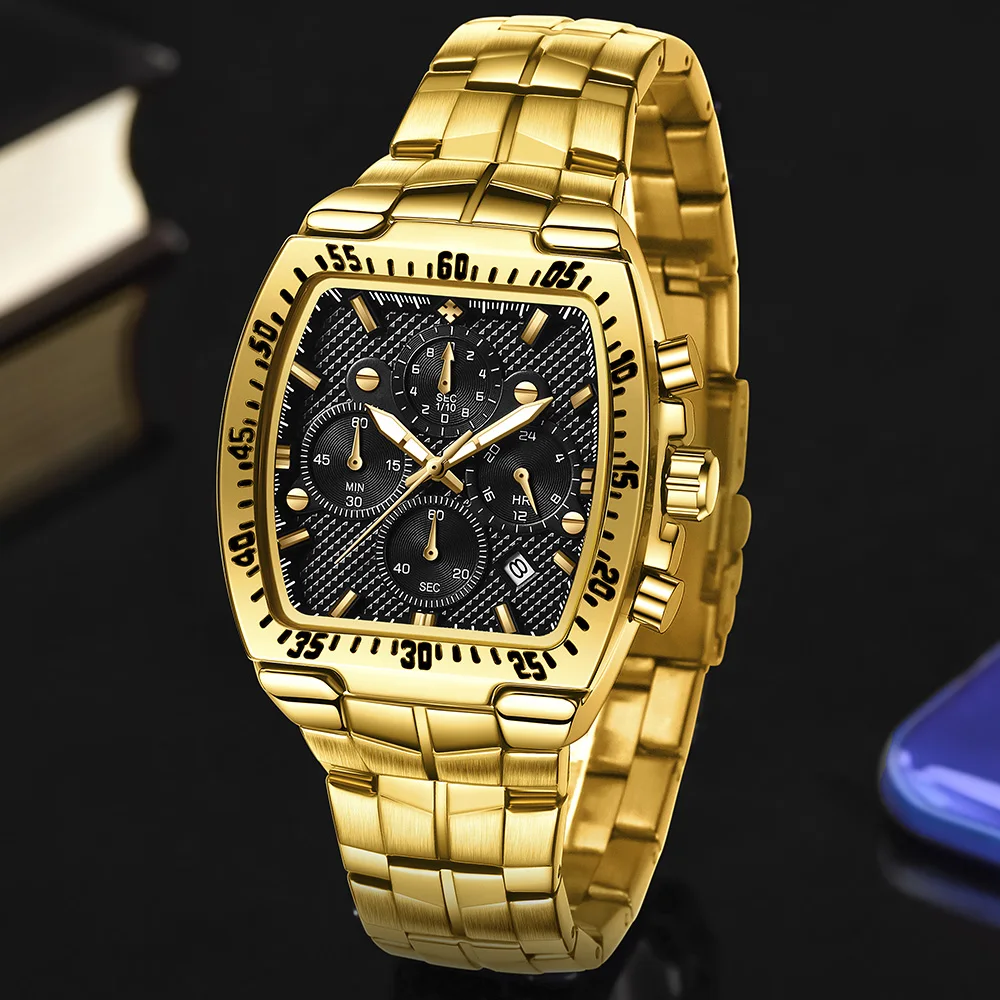 Мужские часы 2021 WWOOR роскошные квадратные мужские военные стальные золотые черные