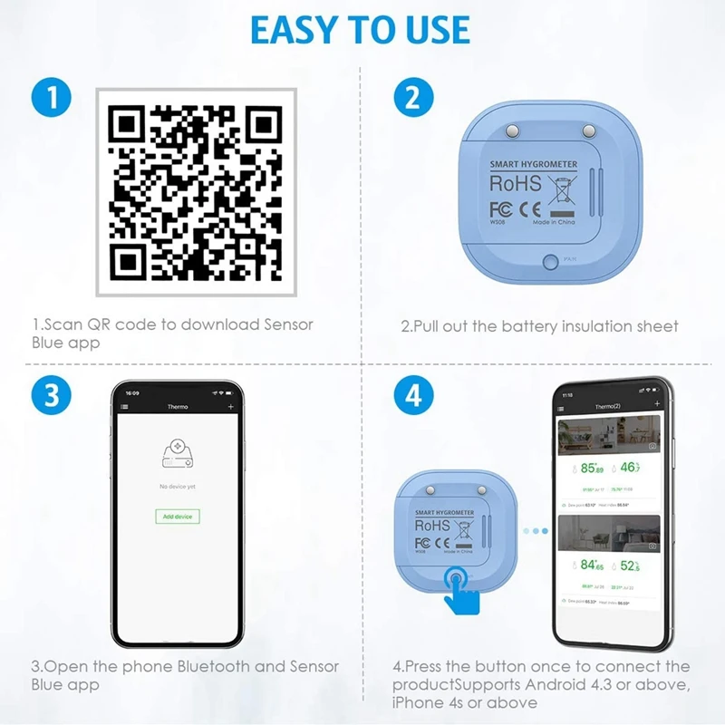 Wireless Thermometer Hygrometer, Bluetooth 5.0 Humidity Temperature Sensor with Data Export for IOS Android
Wireless Thermometer Hygrometer, Bluetooth 5.0 Humidity Temperature Sensor with Data Export for IOS Android