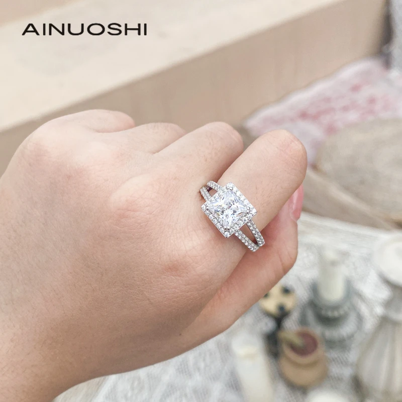 AINUOSHI 925 Sterling Silver Split Shank Halo Ring For Women 1.6 Carat Princess Cut SONA Diamond Jewelry Wedding Engagement Ring
AINUOSHI 925 Sterling Silver Split Shank Halo Ring For Women 1.6 Carat Princess Cut SONA Diamond Jewelry Wedding Engagement Ring