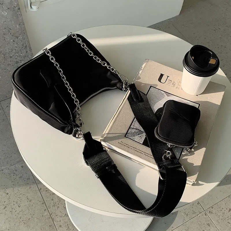 Fashion 3 Bags Set Chain Hobo Bags Women Shoulder Bag Designer Wide Strap Nylon Crossbody Messenger Bag Solid Color Armpit Bags
Fashion 3 Bags Set Chain Hobo Bags Women Shoulder Bag Designer Wide Strap Nylon Crossbody Messenger Bag Solid Color Armpit Bags