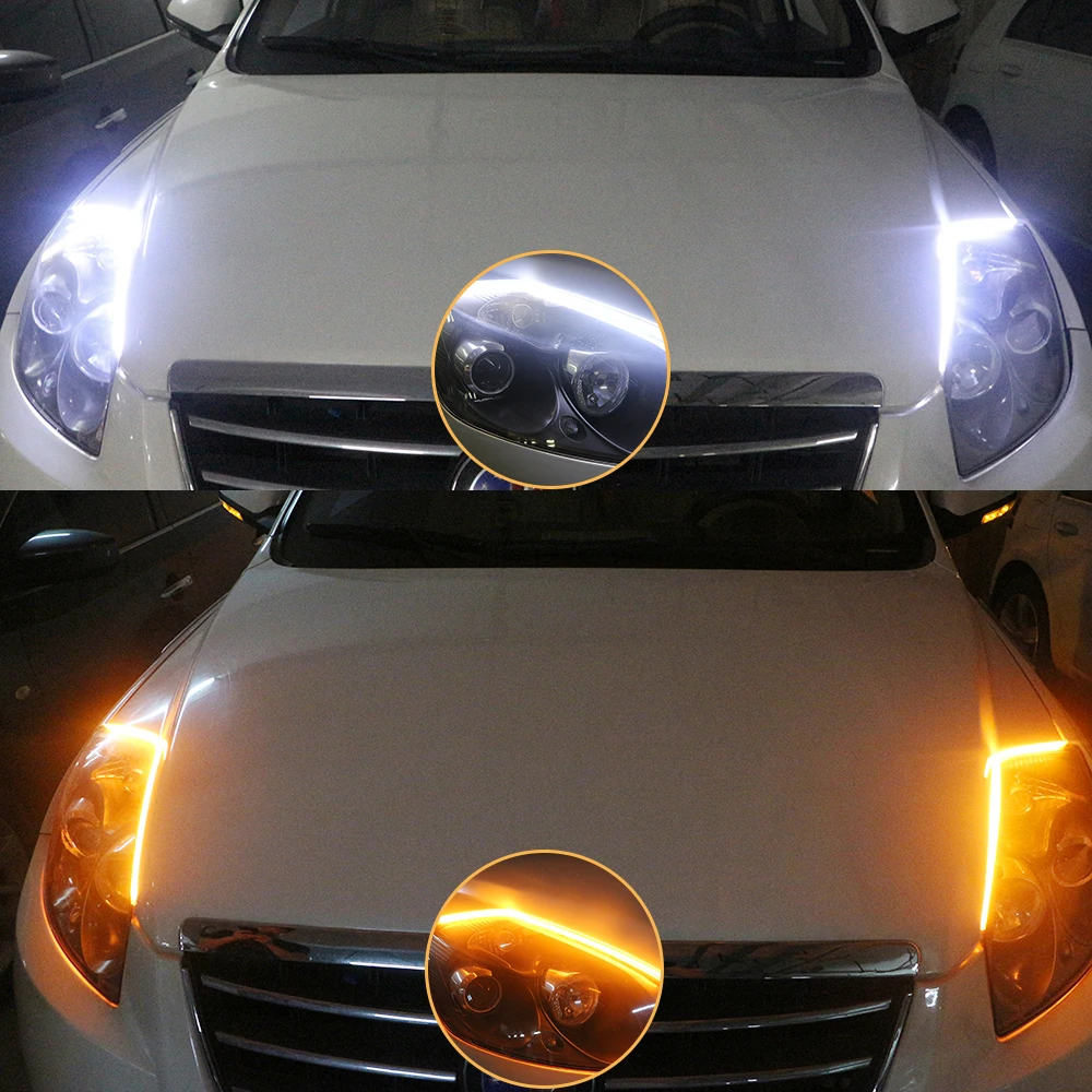 2pcs 30cm 45cm 60cm Car Sequential Flowing Flexible Light Daytime Running Light White With Yellow Turn signal Driving LED Strip
2pcs 30cm 45cm 60cm Car Sequential Flowing Flexible Light Daytime Running Light White With Yellow Turn signal Driving LED Strip