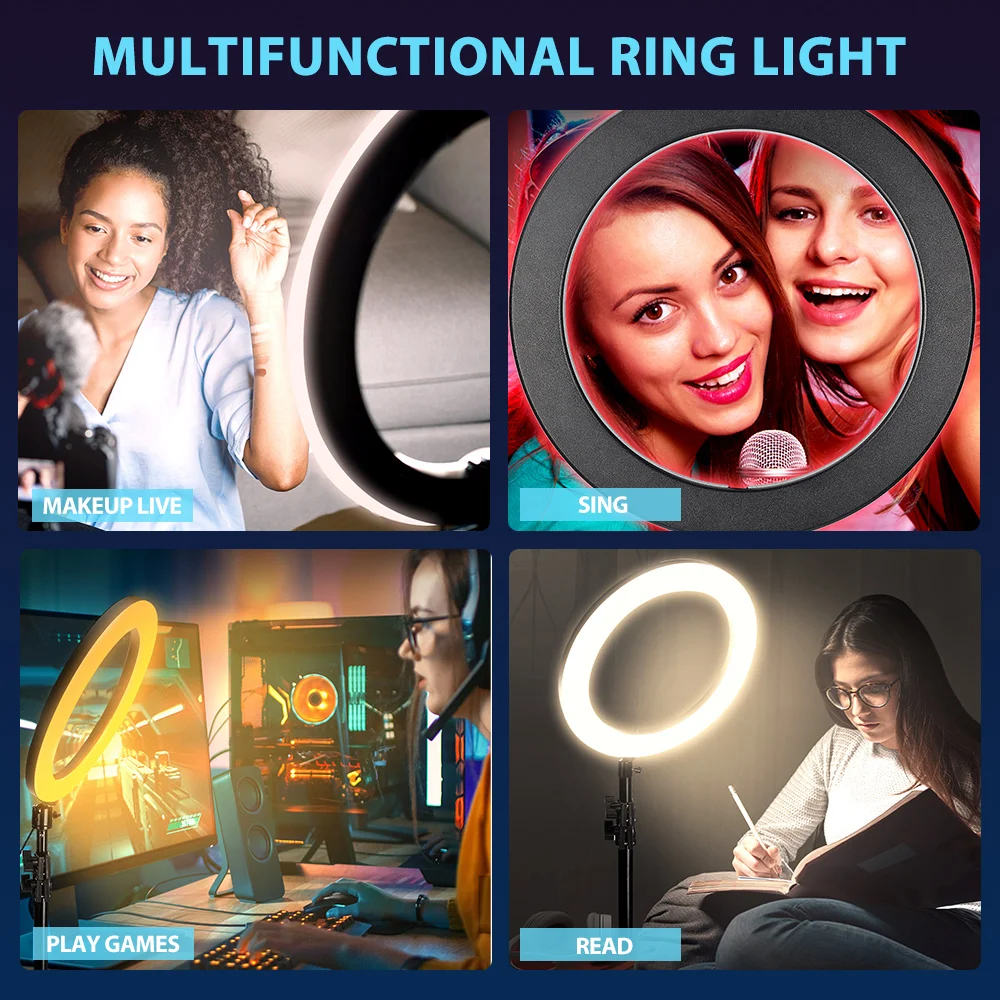 10"/12"/14" Rgb Video Light 26Colors Selfie Ring Lamp For Phone Big Photograghy Ringlight Professional Lighting for YouTube
10"/12"/14" Rgb Video Light 26Colors Selfie Ring Lamp For Phone Big Photograghy Ringlight Professional Lighting for YouTube