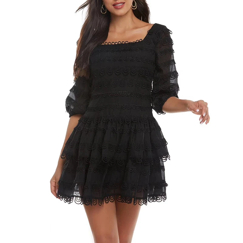 VGH Lace Dress For Women Square Collar Puff Half Sleeve Hollow Out Ruched Tunic Mini Dresses Female 2020 Summer New Style Tide
VGH Lace Dress For Women Square Collar Puff Half Sleeve Hollow Out Ruched Tunic Mini Dresses Female 2020 Summer New Style Tide
