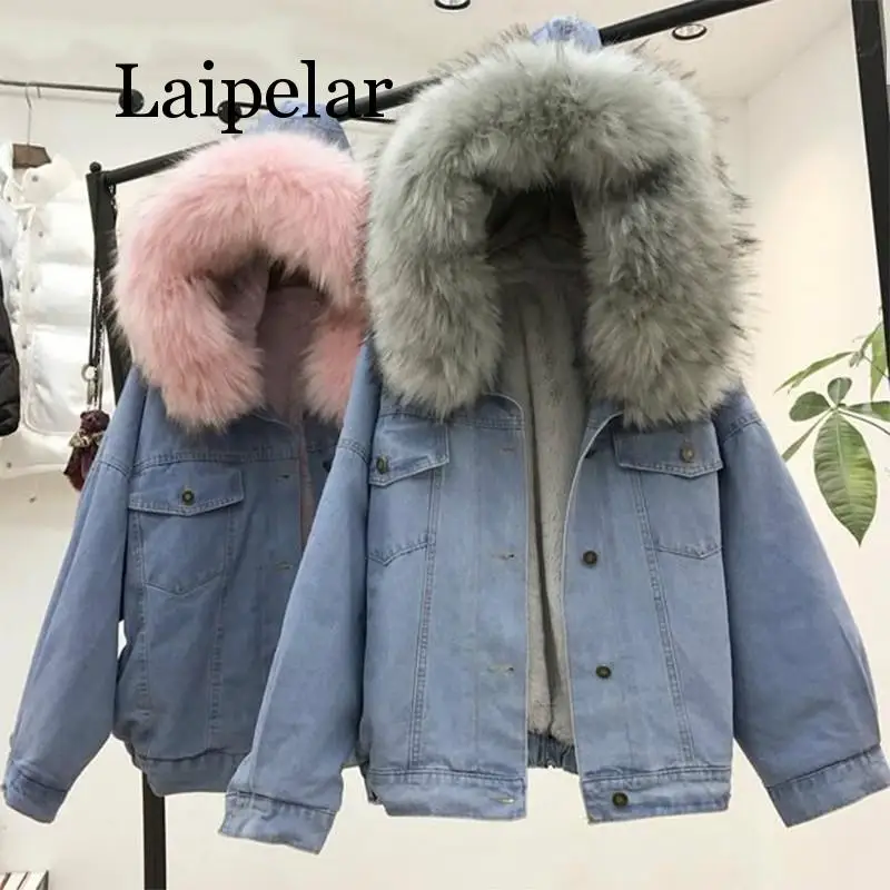 Laipelar Women's Hooded Thick Jeans Jacket Denim Fleece Faux Fur Collar Coat Women 2019 Winter Padded Warm Coats Outwear Dropshi 
Laipelar Women's Hooded Thick Jeans Jacket Denim Fleece Faux Fur Collar Coat Women 2019 Winter Padded Warm Coats Outwear Dropshi