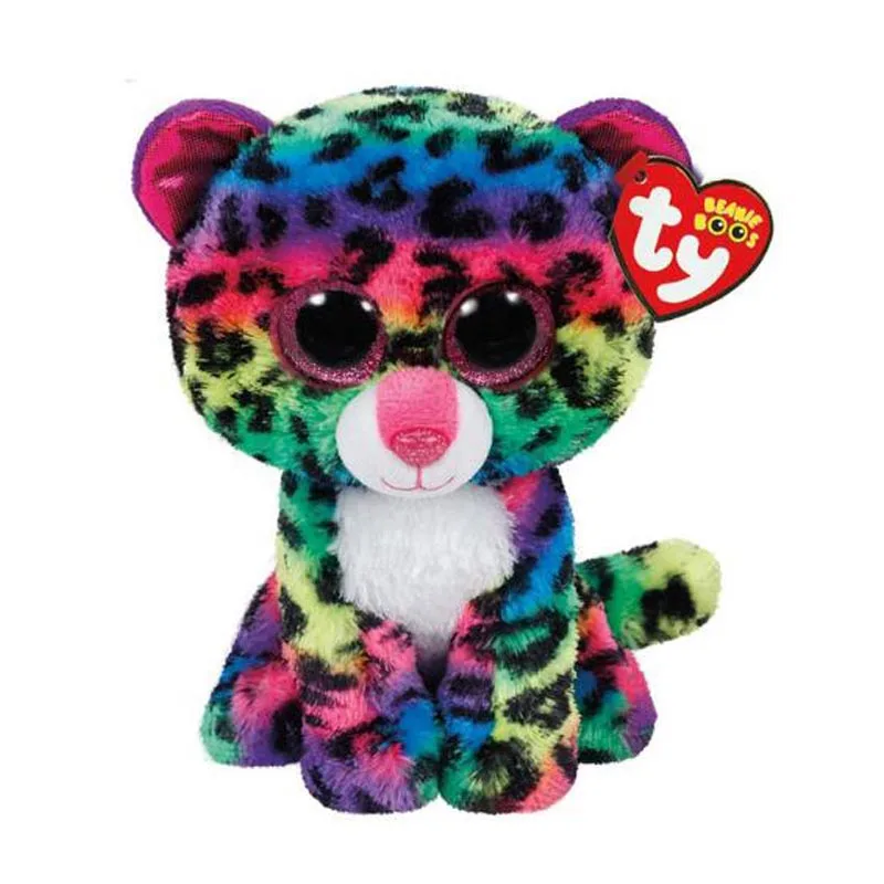 

15 см Ty Beanie Dotty с большими глазами, многоцветная плюшевая игрушка леопарда, мягкие игрушки-животные, куклы, детские игрушки, подарки на Рождес...
