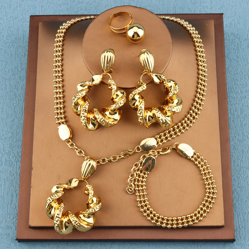 Dubai Dinner Party Luxury New Gifts Jewelry Sets For Women Bead Bracelet Ring Gold Plated Necklace Pierced Earrings Bangle
Dubai Dinner Party Luxury New Gifts Jewelry Sets For Women Bead Bracelet Ring Gold Plated Necklace Pierced Earrings Bangle