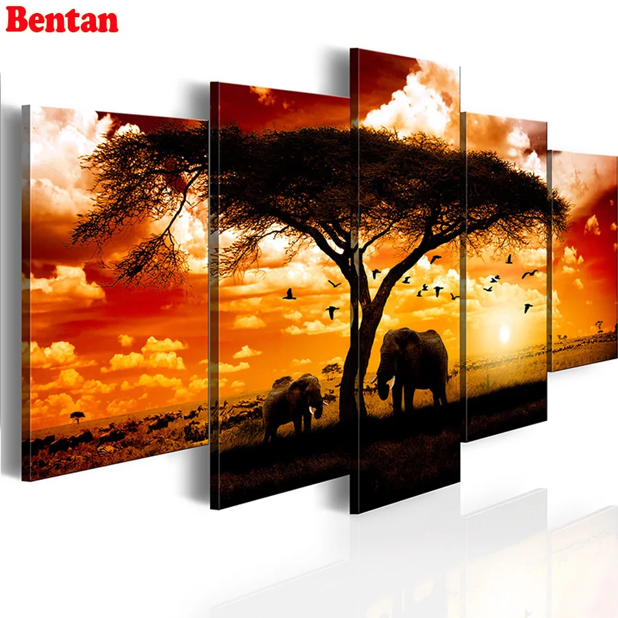 African elephant Diamond Embroidery 5 pcs set 5D DIY Diamond Painting Sunset Full square Rhinestone living room wall painting
African elephant Diamond Embroidery 5 pcs set 5D DIY Diamond Painting Sunset Full square Rhinestone living room wall painting