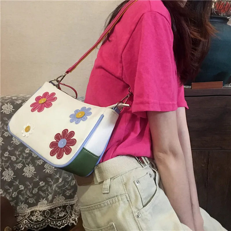 

Сумка кросс-боди Женская холщовая, милый саквояж с маргаритками и цветами, модный дизайн, простая милая маленькая сумочка на плечо