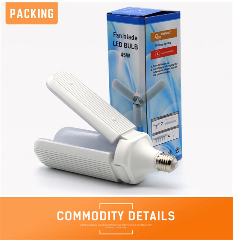 E27 LED Bulb SMD2835 30W /45W Super Bright Foldable Fan Blade Angle Adjustable Ceiling Lamp Home Energy Saving Lights
E27 LED Bulb SMD2835 30W /45W Super Bright Foldable Fan Blade Angle Adjustable Ceiling Lamp Home Energy Saving Lights