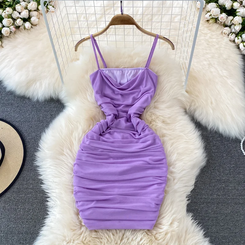 Summer Fashion Girl Wrinkled Slim Suspender Dress Elastic Tight Mesh Slim Bodycon Women's Slip Pleated Dress Blue Purple Dress
Summer Fashion Girl Wrinkled Slim Suspender Dress Elastic Tight Mesh Slim Bodycon Women's Slip Pleated Dress Blue Purple Dress