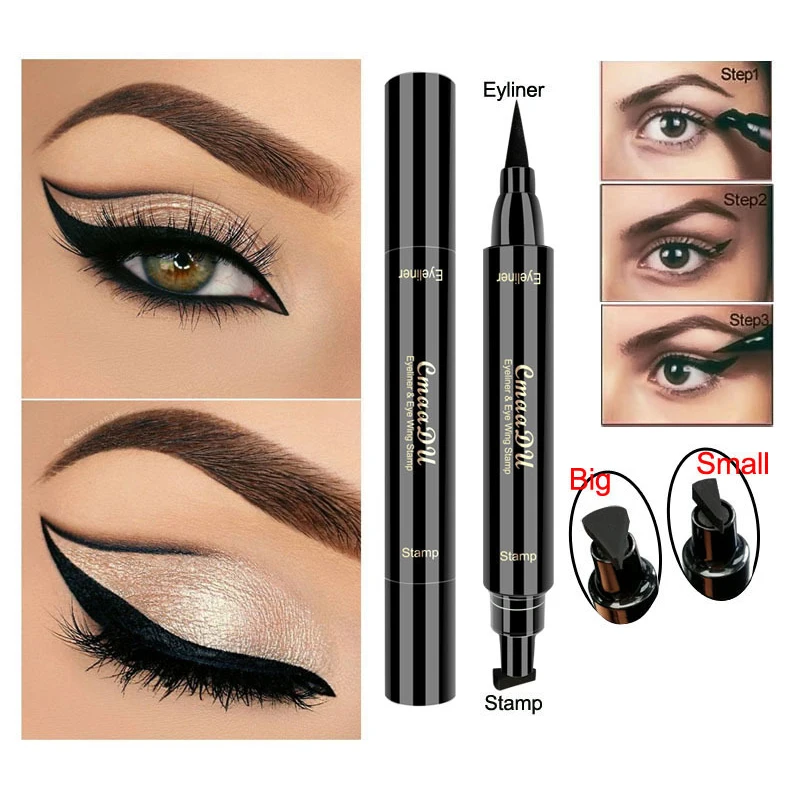 

CmaaDu 2In1 Eyeliner Stamp Liquid Eyeliner Pencil Super Waterproof Black Double-Headed Stamps Eye Liner Quick Dry Eyeliner