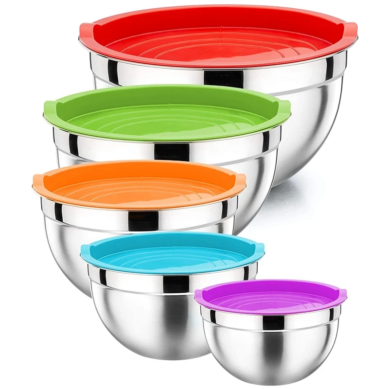 Mixing Bowl with Lid Set of 5, Stainless Steel Nesting Salad Bowl Set for Prepping, Mixing and Serving
Mixing Bowl with Lid Set of 5, Stainless Steel Nesting Salad Bowl Set for Prepping, Mixing and Serving