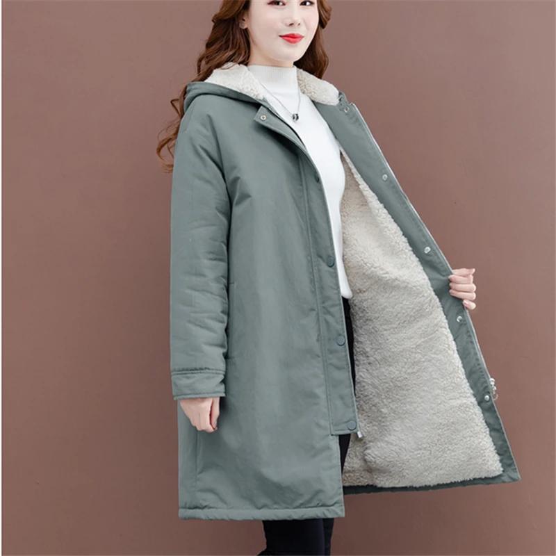 2020 New Plus velvet Lamb fur hooded coat Autumn Winter Large size women long trench coats Cotton clothing Outerwear coat female
2020 New Plus velvet Lamb fur hooded coat Autumn Winter Large size women long trench coats Cotton clothing Outerwear coat female