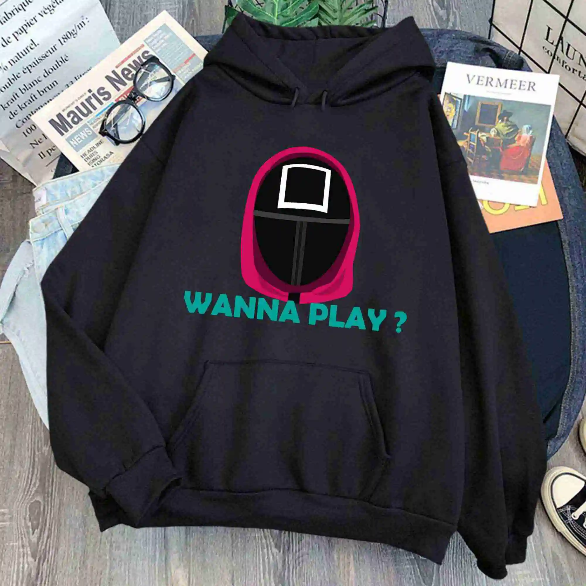 

Squid Game 456 Print Man Harajuku Fleece Sweatshirts Korean TV Autumn Fleece Streetwear Hooded Mens Casual Loose Pullover Hoody